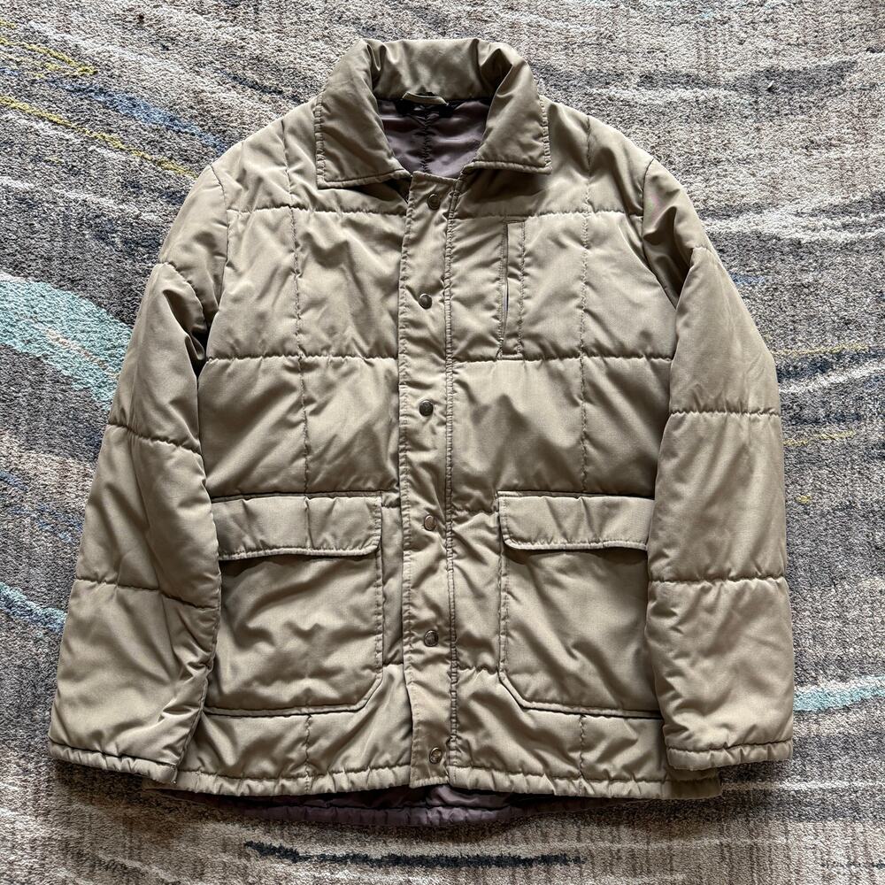 Men's Vintage 80's Sears Outerwear Brown Snap Winter Puffer Jacket Coat Sz XL